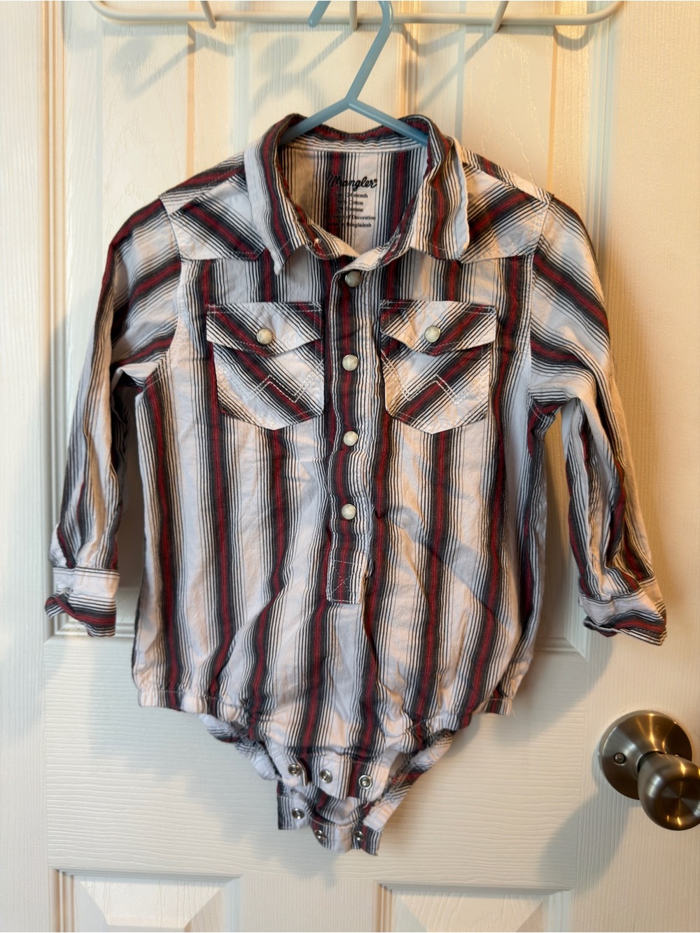 Wrangler Red White Black Striped Long-Sleeve One-Piece Bodysuit